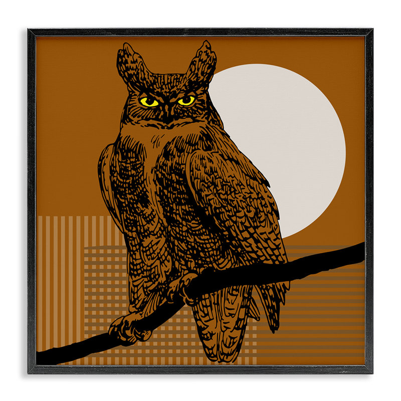 Hibou à cornes et pleine lune, estampe numérique par Regina Moore, Giclée encadrée noir minuit, H 12 po x l 12 po