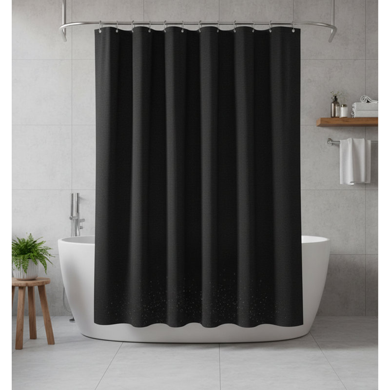 Linen Fabric Shower Curtain Heavy Duty, Waterproof, Black