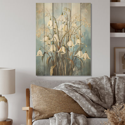 «Blue and Gold Snowdrop Flower Simplicity I - Snowdrops», art sur bois de pin naturel