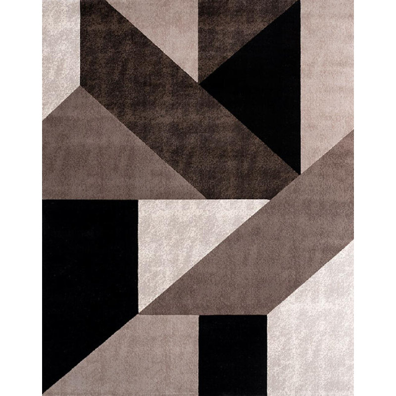 Kiraz Abstract Area Rug in Brown/ White/ Black/ Beige/ Grey, Rectangle 5' x 7'2"