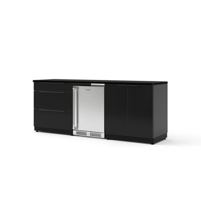 Outdoor Kitchen 5 Piece Aluminum Cabinet Set with 32 & 56 in. Nano Black Engineered Stone Countertops
