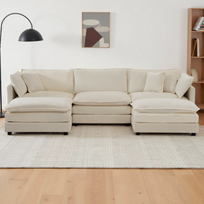 U-Shaped Sectional Sofa with 2 Reversible Ottomans - 5-Seater Convertible Chenille Fabric Couch, Modern Minimalist Design with Thick Foam Cushions for Living Room