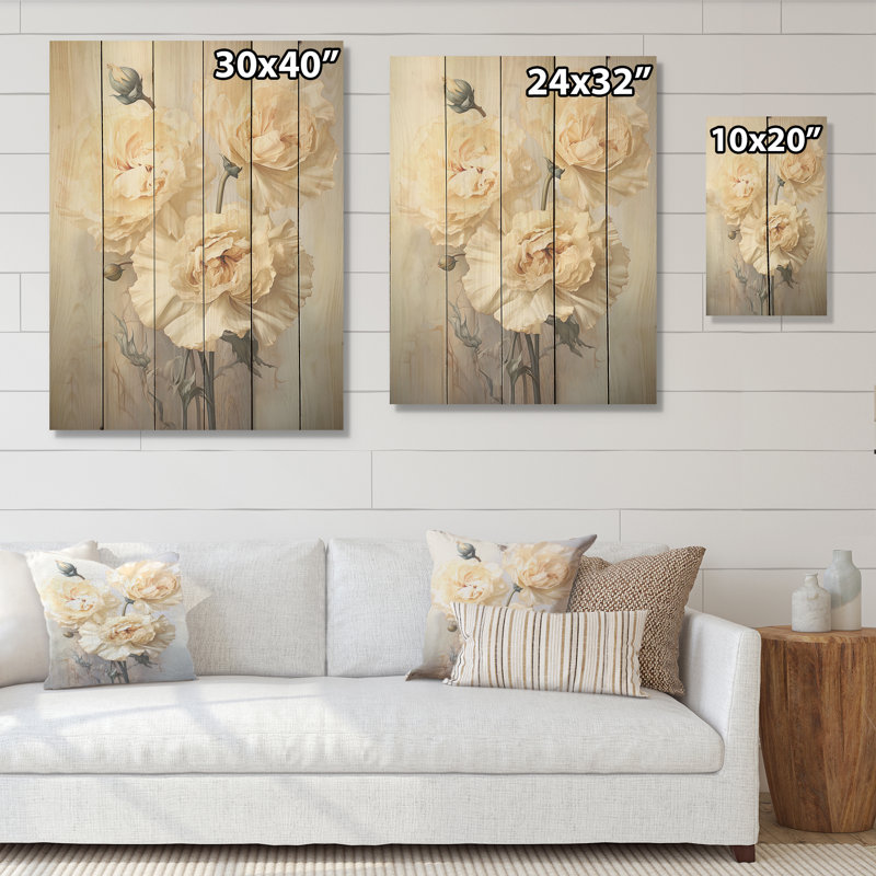 Minimalisme, œillets et bourgeons - œillets, art mural sur bois de pin naturel, H 20 po x l 10 po