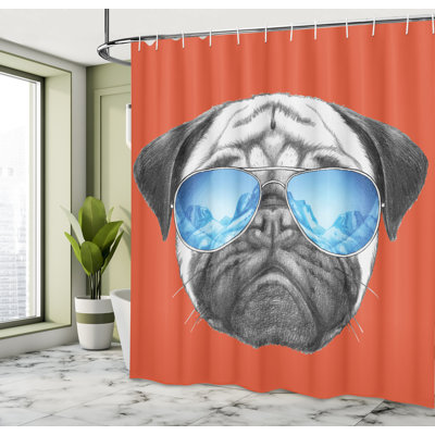 Ambesonne Pug Shower Curtain Dog Portrait Sunglasses Funny -  sc_332562_long