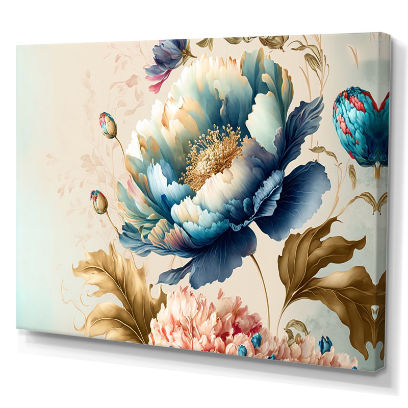 «Blue and Gold Floral Bunch I», impression sur toile, Toile tendue, H 12 po x l 20 po x P 1 po