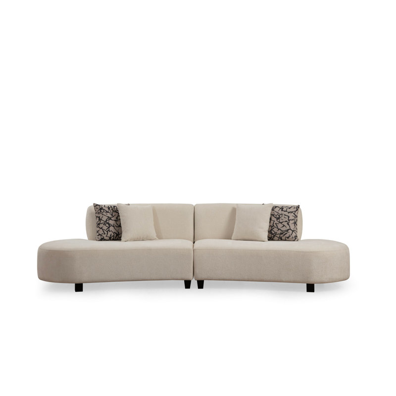 Canapé d'angle en forme de U Cobert, couleur crème, 118,1 x 39,4 x 27,6 pouces | Structure: bois de hêtre et panneau de particules, tissu 100% polyester, dossier 28 en mousse à densité moyenne | Coussins fixes, 2 coussins inclus, élégants et confor