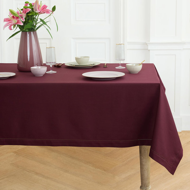 Cotton Linen Hemstitch Tablecloth, 120" x 60", Wine