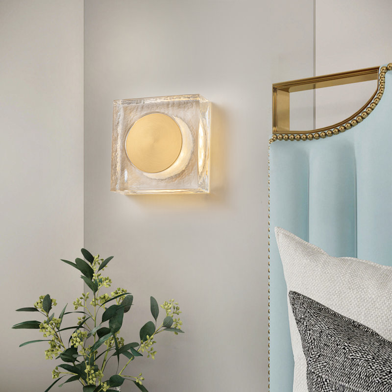 Luminaire de meuble-lavabo rond moderne en laiton, applique murale DEL à intensité variable 26 W avec verre ondulé soufflé à la main, CCT réglable 3000K-6000K, 2100LM, 7,5 pouces