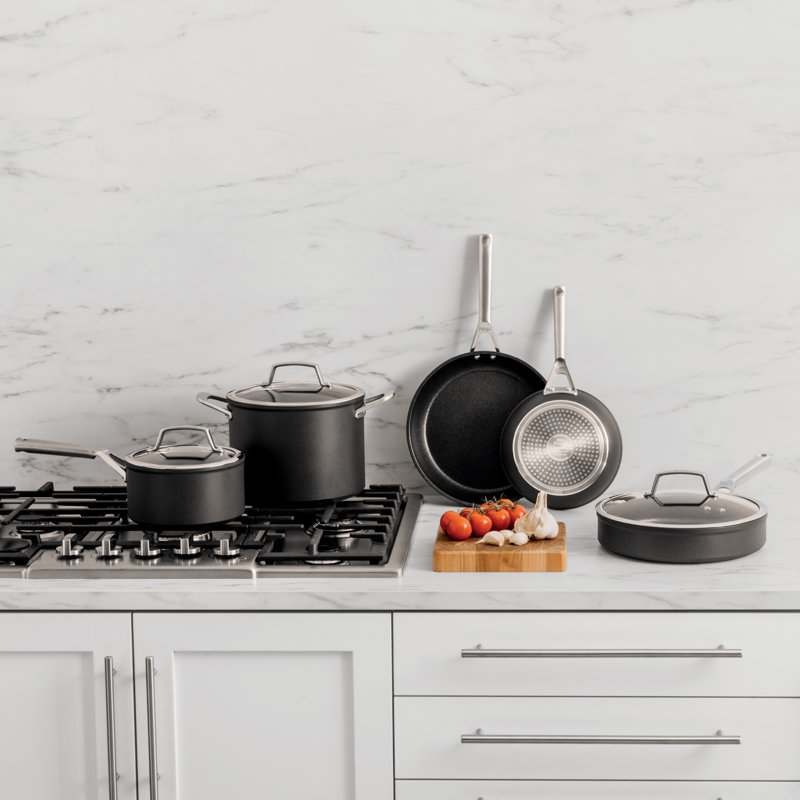 Slate Grey 8-Piece Nonstick Aluminum Cookware Set with Glass Lids
