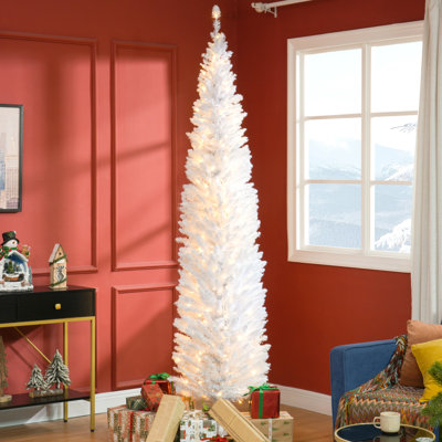 Arbre de Noël artificiel 94,5 po avec 300 lumières à DEL blanc chaud, 618 pointes, blanc, antidéflagrant, expérience de bourrage agréable, option de rangement pratique avec lumières et flammes, activité simple, solution pratique
