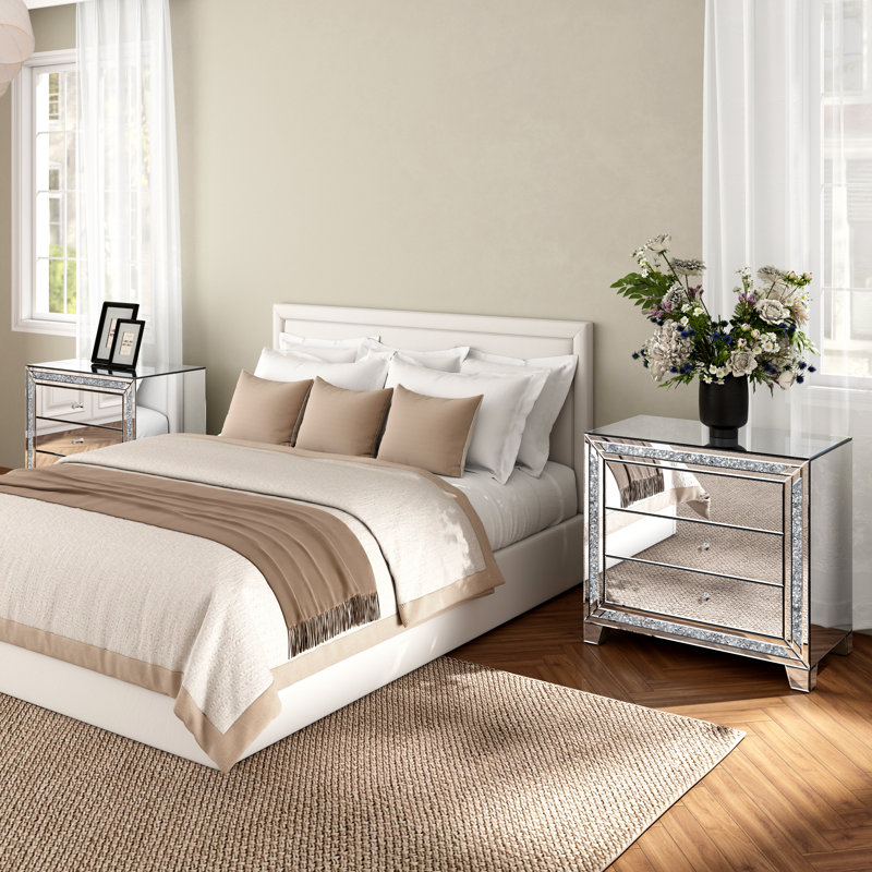 Amla 33" Mirrored Glass Nightstand （Set of 2）