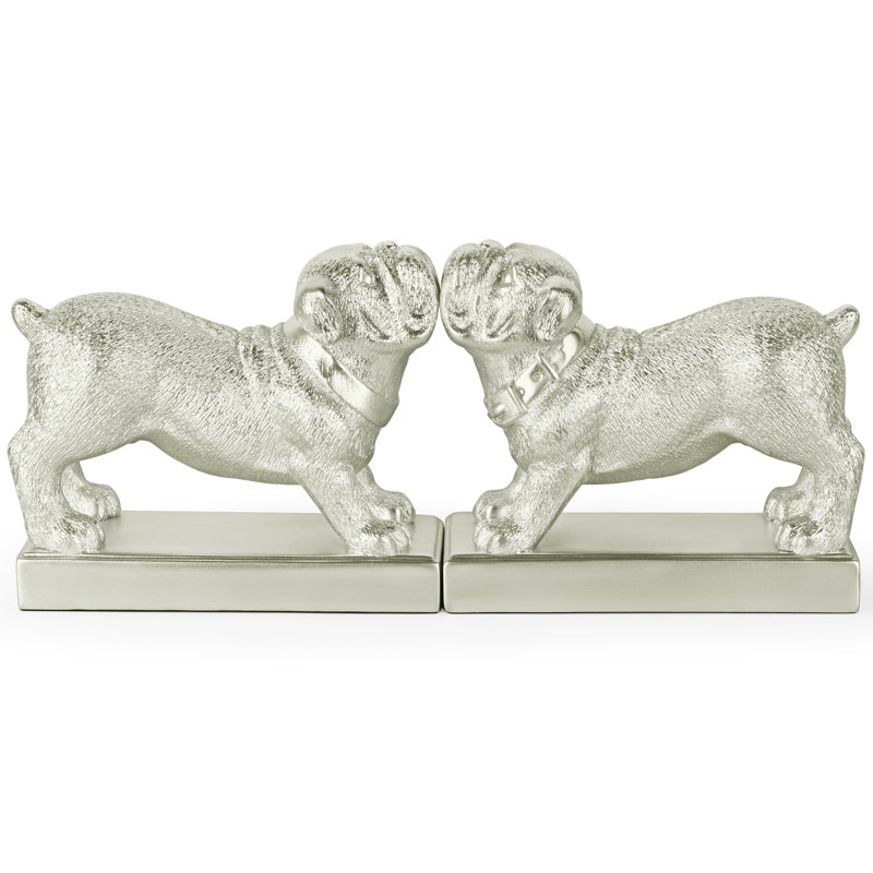 Ensemble de 2 serre-livres Bulldog argentés, Argent argent
