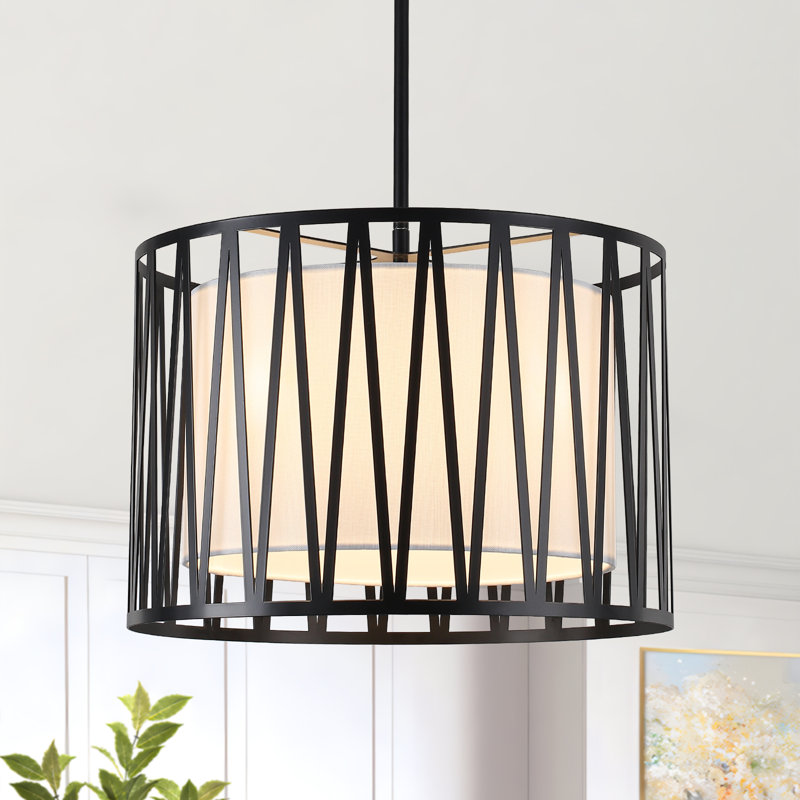 Lustre tambour moderne à 4 lumières de 16 pouces avec abat-jour en tissu et tiges amovibles