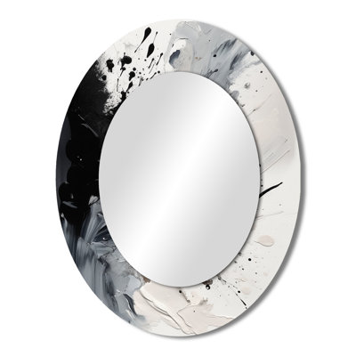 Black Textured Splash Paint Art IV - Black Modern Oval Wall Mirror