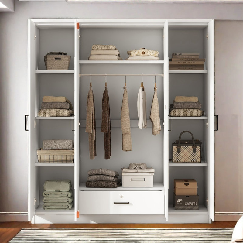 Armoire à miroir 4 portes avec tablettes, blanc