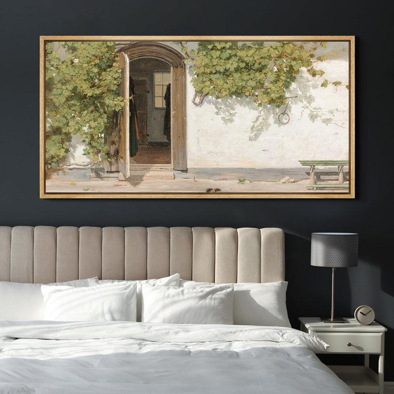 Méditerranée, paysage de vignes encadré sur toile, H 30 po x l 60 po, Naturel