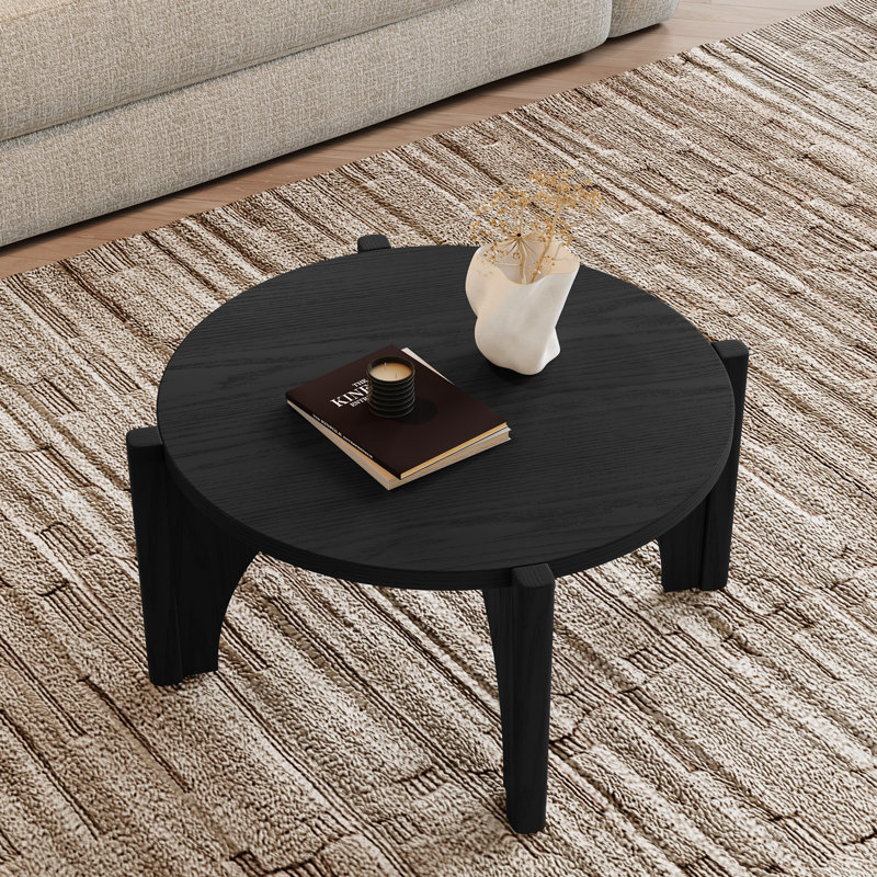 30'' Wide Wood Coffee Table With Cross Leg, Black