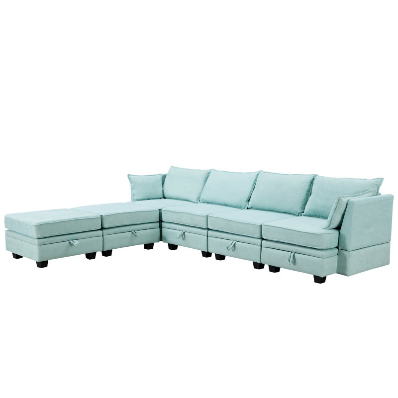 6 lit modulaire en U avec siège de rangement et méridienne réversible en lit modulaire convertible en lin,