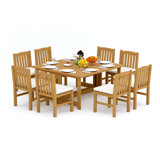 6 Seats 7 Pcs Grade-A Teak Wood Dining Set: 60" Square Rectangle Butterfly Table And 6 Devon Armless Chairs #11DV1400