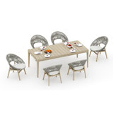 6 Seats 7 Pcs Grade-A Weathered Teak Wood Dining Set: 84" Amilo Rectangle Table And 6 Robas Arm Chairs #11Ro3106