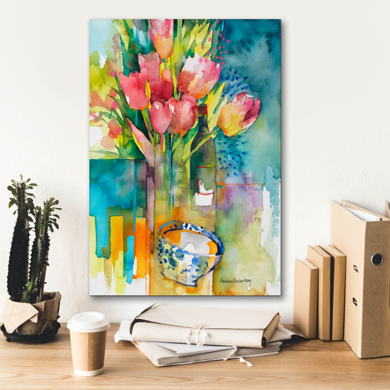 Art mural sur toile Winston Porter «Blooms Bottle And Bowl» par Annelein Beukenkamp, H 26 po x l 18 po x P 0,75 po