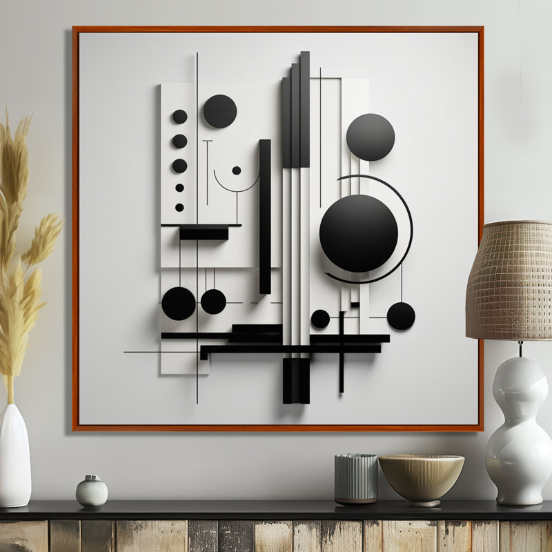 «Geometric Essence Monochrome Balance II - Minimalisme», art mural, Toile avec cadre flottant brun