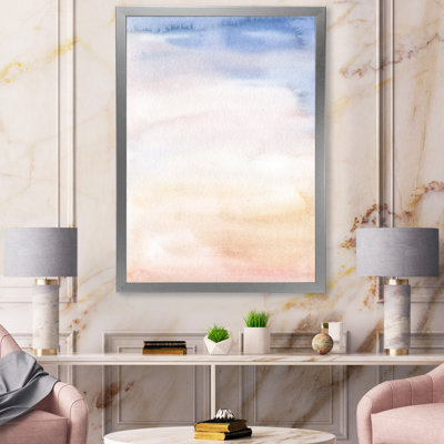 Abstrait pastel avec taches bleu foncé, rose et beige - Peinture sur toile encadrée