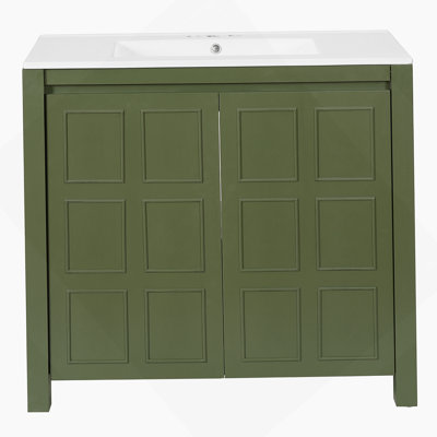 Organisateur de meuble-lavabo fabriqué à la main avec lavabo en céramique, offrant une fabrication robuste, un rangement généreux et une conception artisanale pour un espace de salle de bain raffiné.
