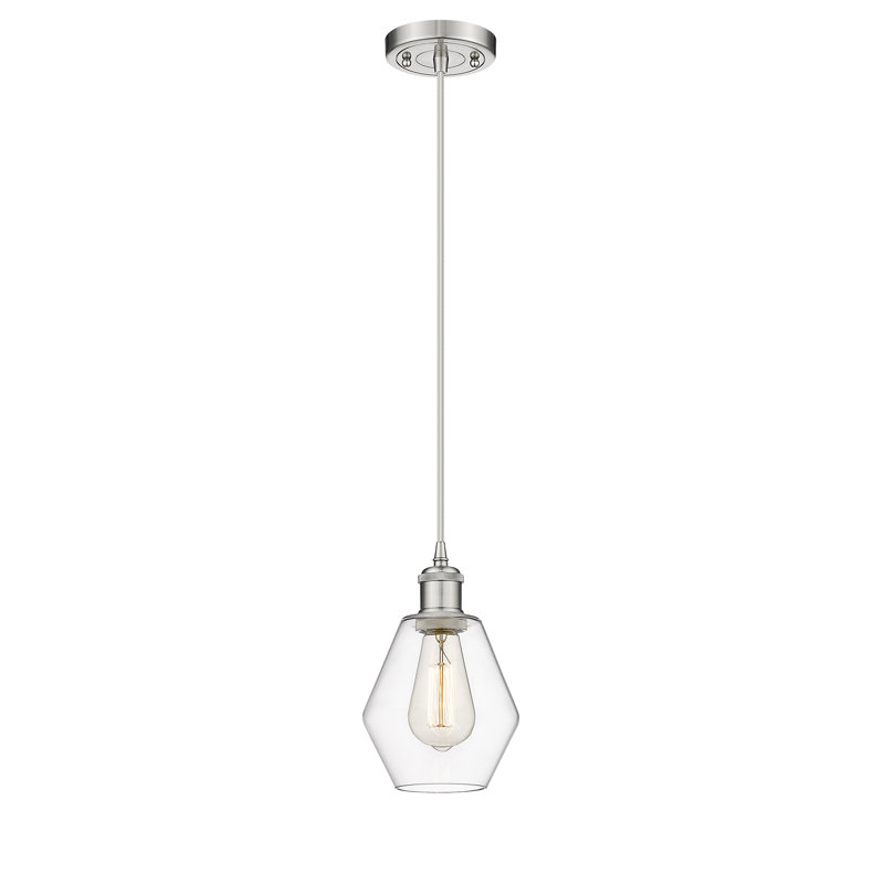 Luminaire suspendu simple à 1 lumière Gabbie, Transparent, Nickel satiné brossé