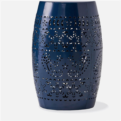RUBY Side Table, Lace Cut Metal End Table for Outdoor & Indoor Use, Barrel Shape Accent Table with No Assembly Needed for Garden, Patio, Living Room, Backyard Decor,Navy Color