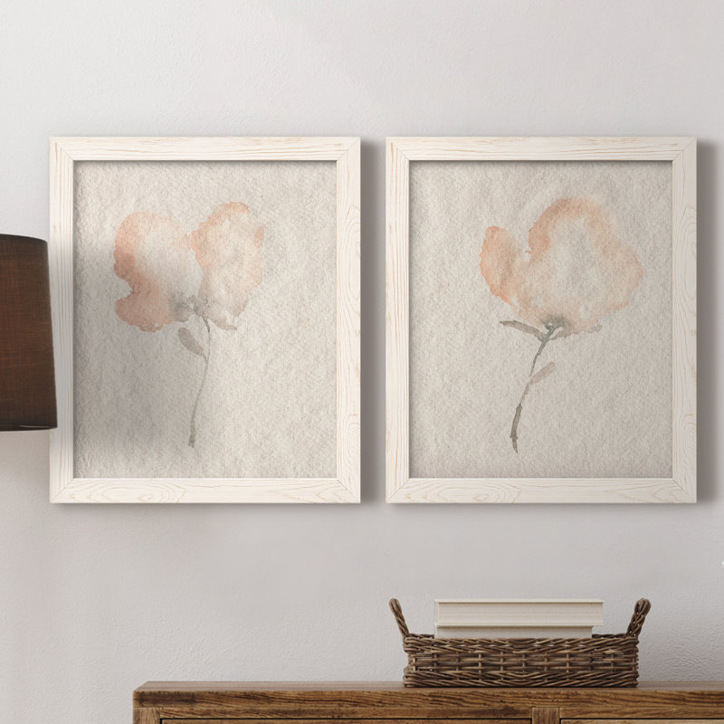 Fleur Petite I - Ensemble de 2 peintures sur toiles encadrées, H 24 po x l 36 po x P 1,5 po, Blanc
