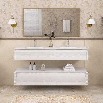 Meuble-lavabo double 60 po avec comptoir en marbre 60 po