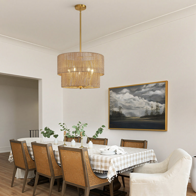  Lustre tambour 5 lumières 18 po Boho, Or brossé