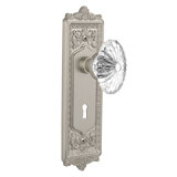 Crystal Fluted Oval Interior Mortise Door Knob with Egg & Dart Long Plate