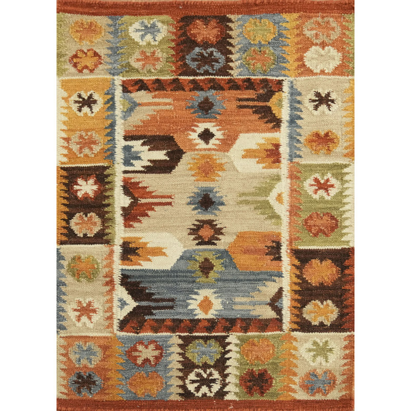 Tapis 100% laine tissé à la main à motif oriental tribal multicolore Southwestern