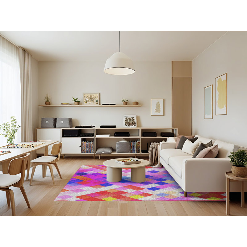 Tapis géométrique rose, Rectangle 7 pi x 9 pi