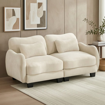 Canapé deux places incurvé en chenille avec coussins lombaires et design ergonomique épuré
