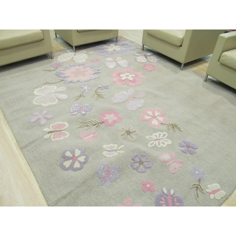 Rustic Elena Gray Hand Tufted Wool Rug, Rectangle 5' x 8'