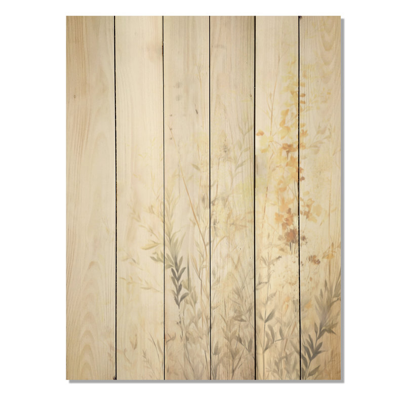 «Beige Herbs Minimal Harmony I», art mural en bois sur bois de pin naturel, H 20 po x l 10 po