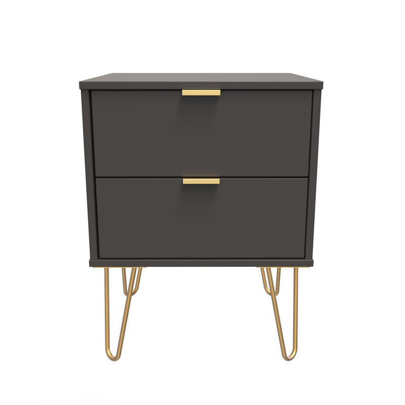Turah 2 Drawer Bedside Cabinet (Ready Assembled), Graphite