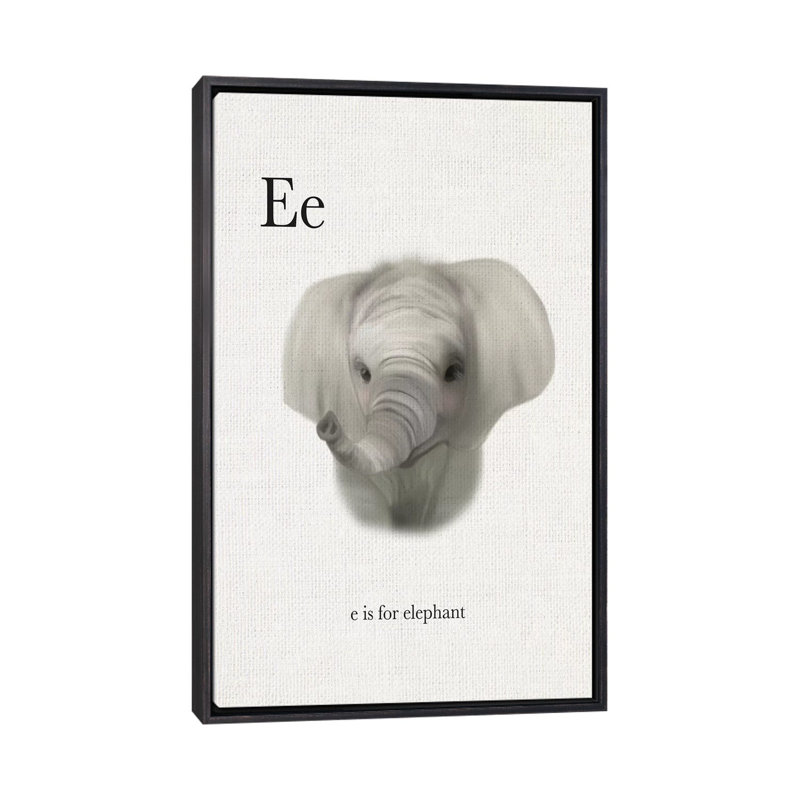 Décoration murale pour enfants «E Is For Elephant», H 26 po x l 18 po x 1,5 po, Toile encadrée noir délavé