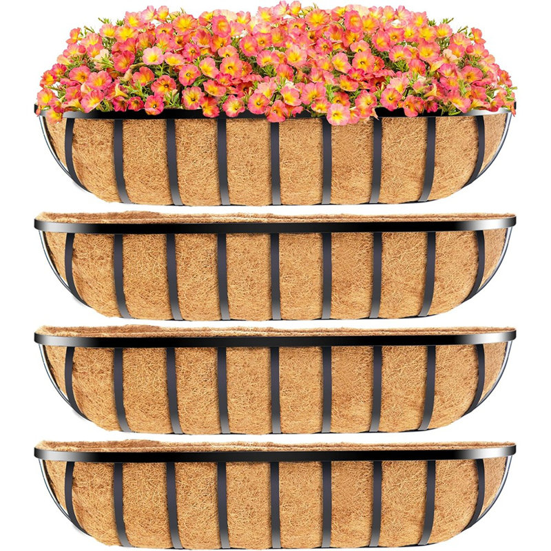 4Pcs 30" Window Box Deck Railing Planter With Coco Liner, Metal ...