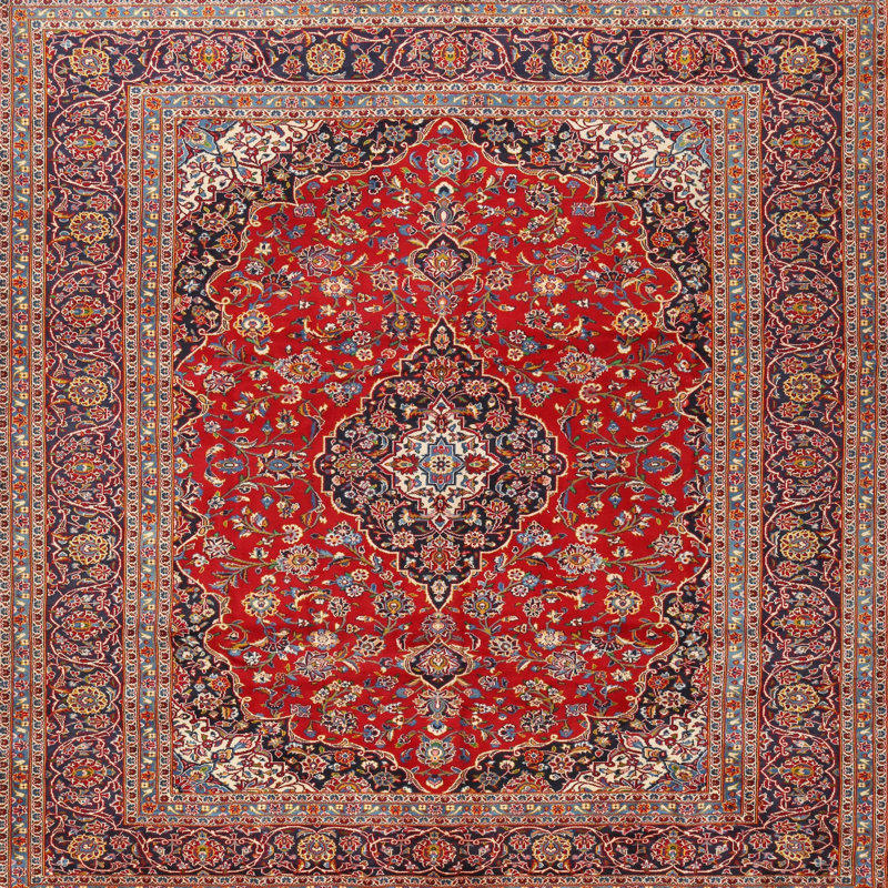 Tapis traditionnel mehroon/noir/crème, Rond 5 pi