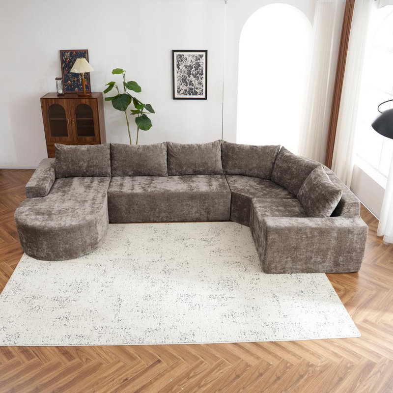 141.7" Oversized Modular Sectional Sofa, Brown Chenille