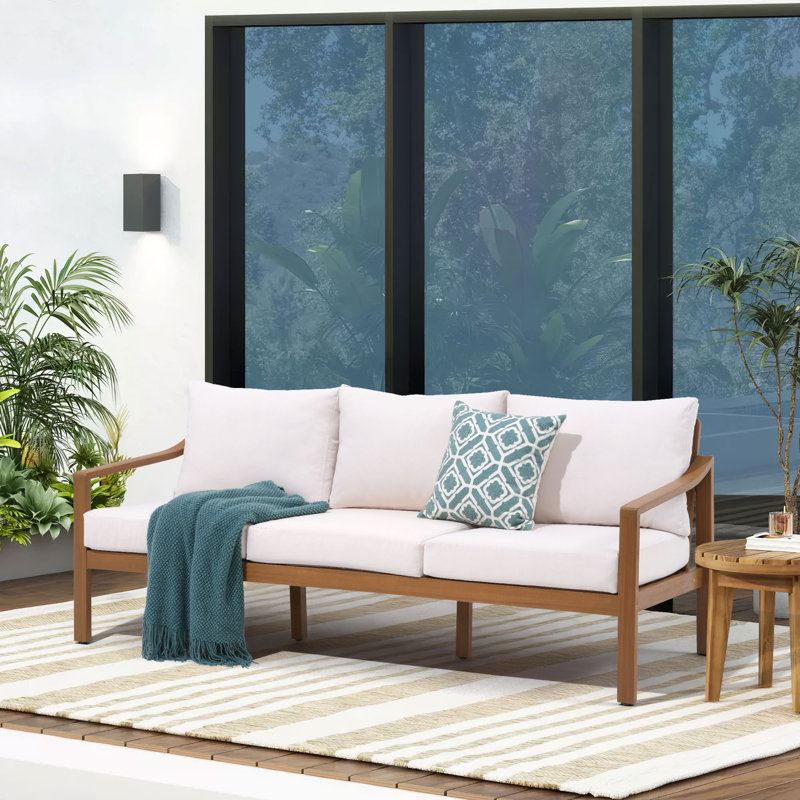 Solid Wood Patio Sofa with Cushions, Cream