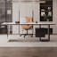 Bureau semi-circulaire noir + blanc + bois manufacturé + acier + acrylique avec 2 tiroirs-465976-465982