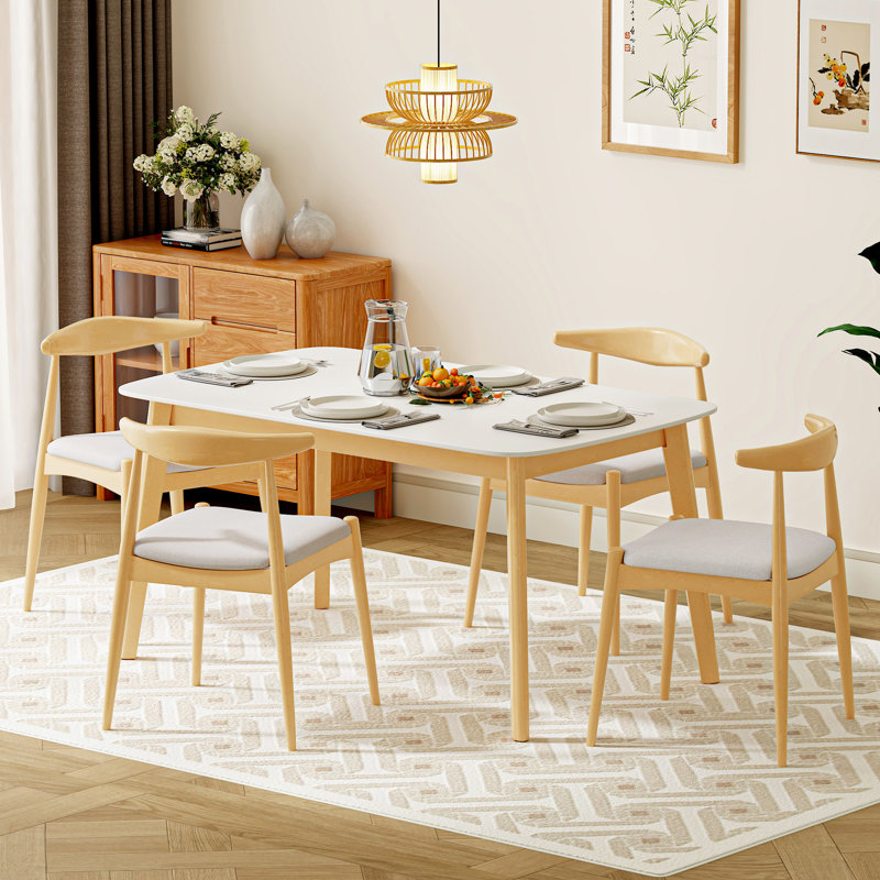 Ensemble de salle à manger 5 pièces en bois d'hévéa avec chaises rembourrées Zaran, Blanc