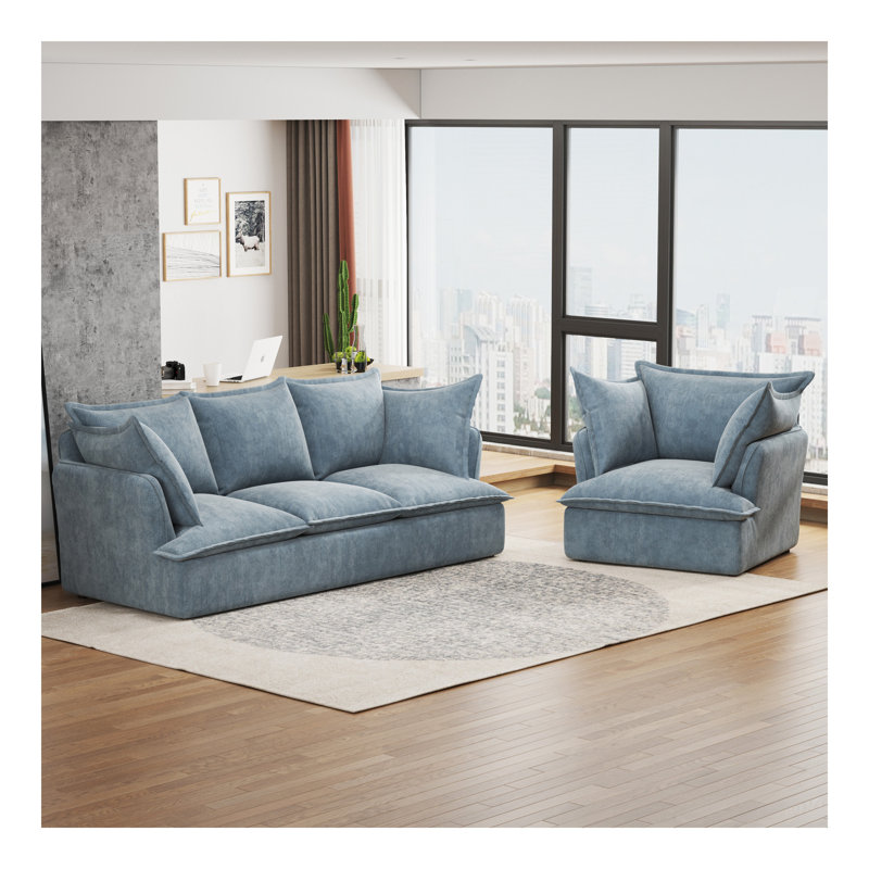 Canapé modulaire 94 po 3 + 1 places Cloud, Chenille bleu