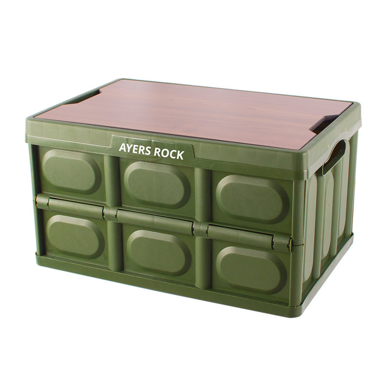 Hitrons Solutions AYERS ROCK Open Type Camping Folding Box Table Plastic Storage Tub & Tote, Olive Green