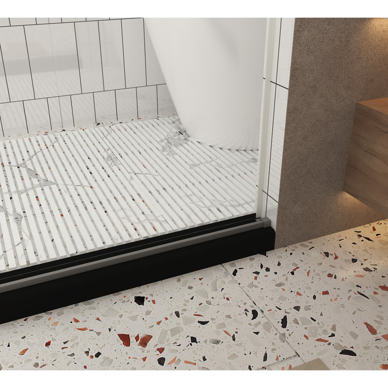 1/4"  6 Mm  Clear Tempered Glass Shower Door 56 - 60" W X 76" H Proof Film Stainless Steel Handle Brushed Nickel Finish With Good Transmittance Large Wheels Round Tracks For Easy And Stable Movement